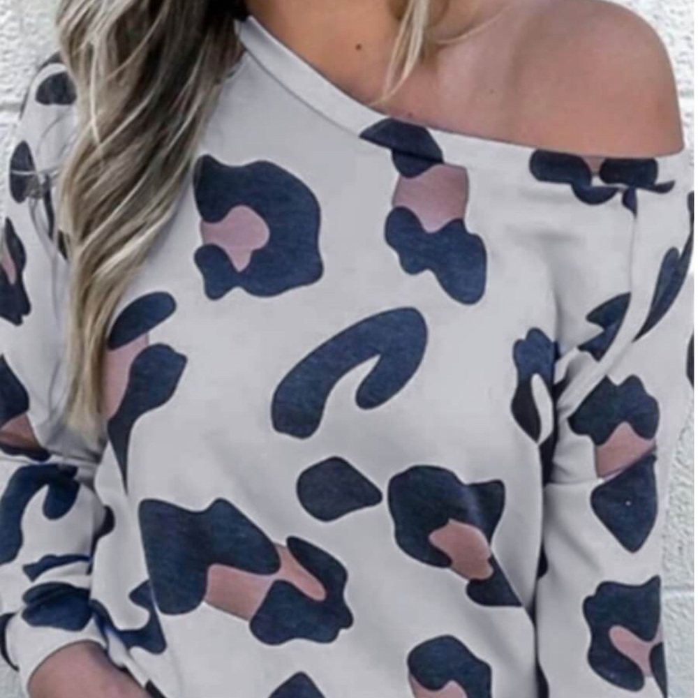 Off the Shoulder Animal Print Lightweight Sweater - Size S & M - Picture 2 of 15